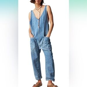 FREE PEOPLE inspired denim overalls high roller jumpsuit XXL